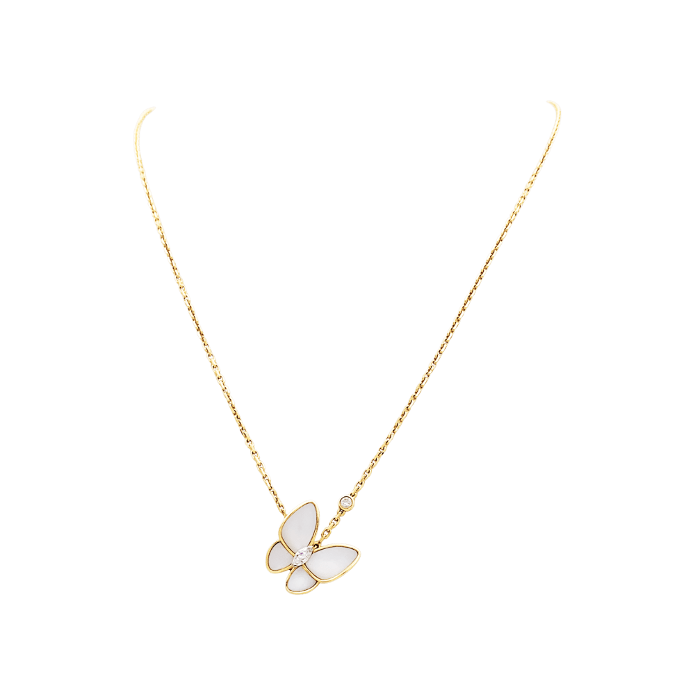 Collier Pendentif VAN CLEEF & ARPELS "Deux Papillons" en or rose, nacre et diamants - Castafiore