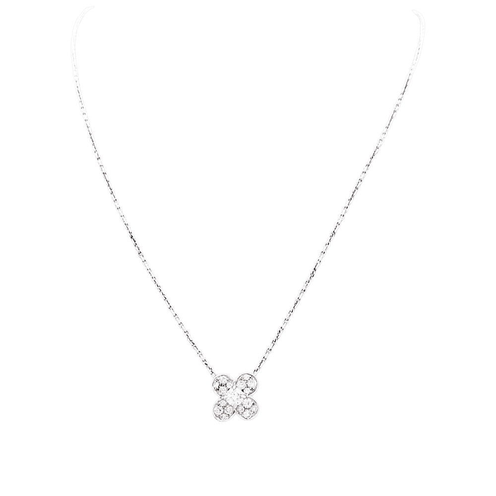 Collier Pendentif VAN CLEEF & ARPELS "Trèfle" en or blanc et diamants - Castafiore
