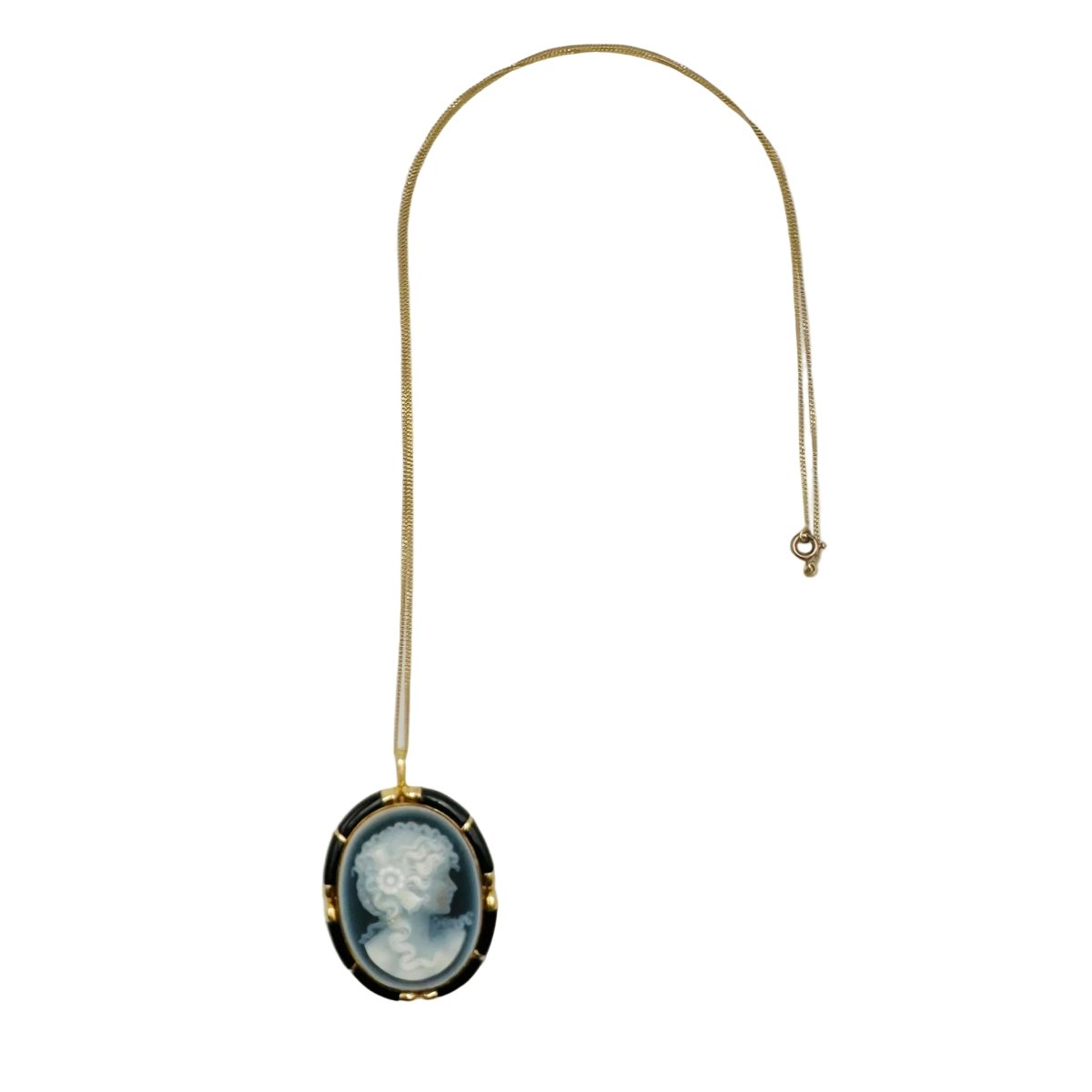 Collier Pendentif/Broche camée en or jaune, agate et onyx - Castafiore