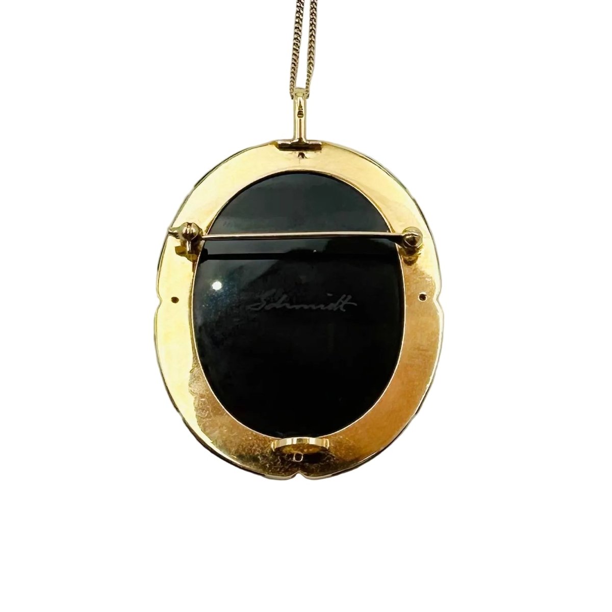 Collier Pendentif/Broche camée en or jaune, agate et onyx - Castafiore