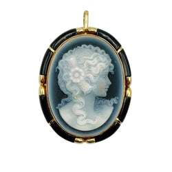 Collier Pendentif/Broche camée en or jaune, agate et onyx - Castafiore