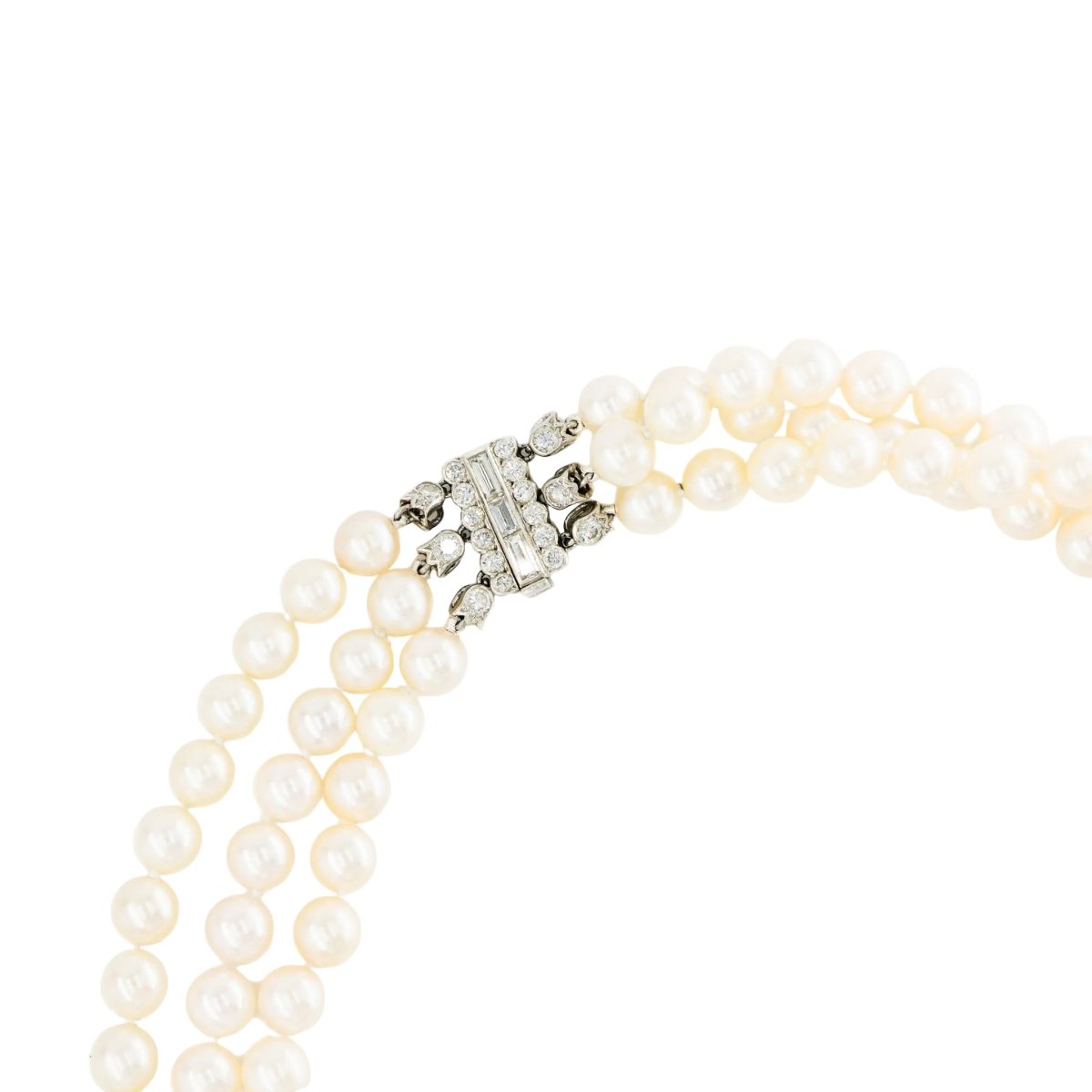 Collier Perles CARTIER en or blanc, platine et diamants - Castafiore