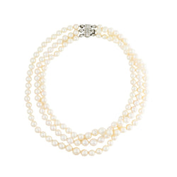 Collier Perles CARTIER en or blanc, platine et diamants - Castafiore