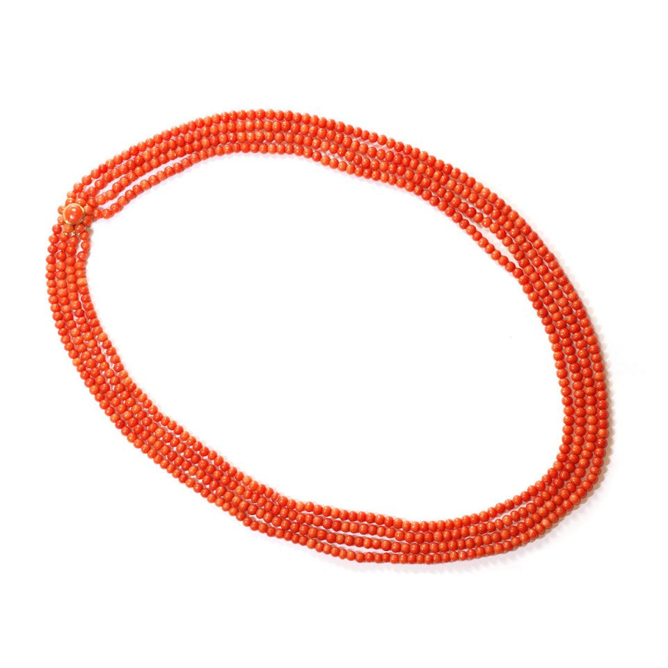 Collier perles de corail fermoir en or - Castafiore
