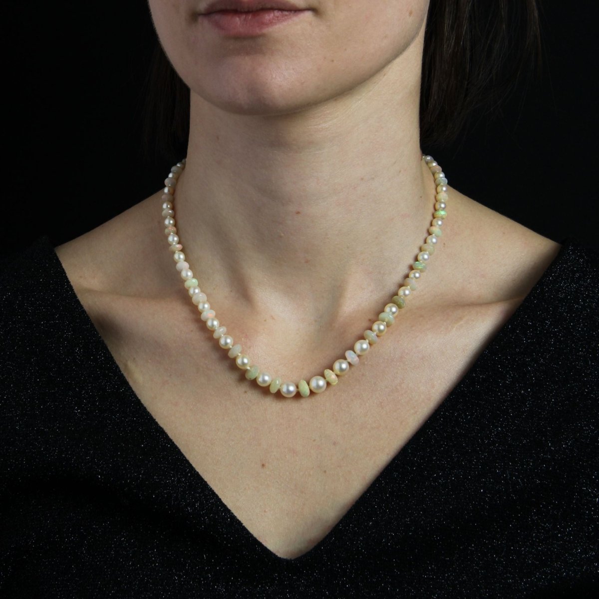 Collier perles de culture et perles d'opales facetté - Castafiore