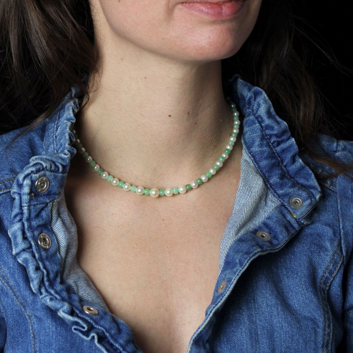 Collier perles de jade et perles de culture en or rose - Castafiore