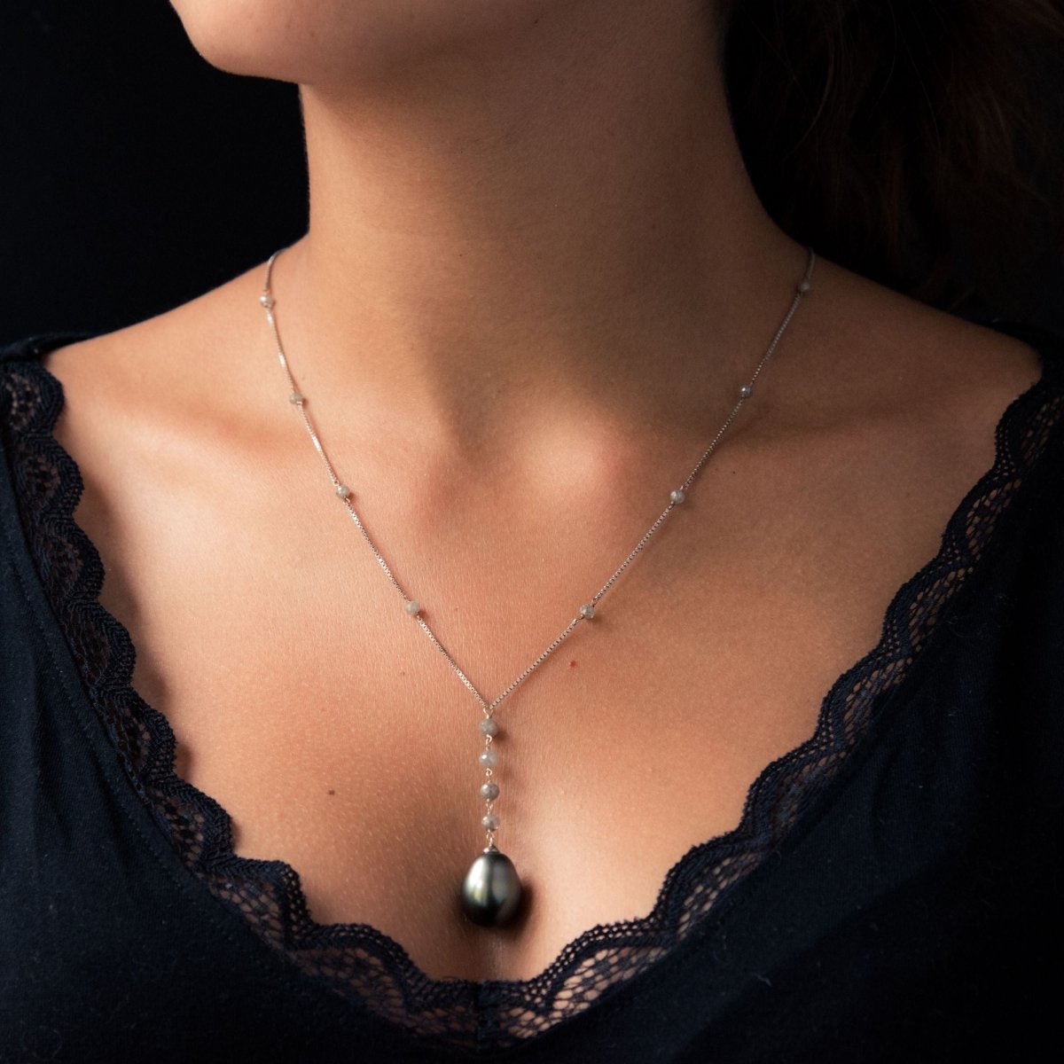 Collier perles de Tahiti et perles de diamant - Castafiore