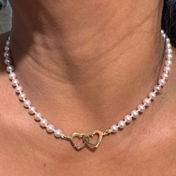 Collier Perles DINH VAN "Menottes Double Coeur" en or jaune - Castafiore