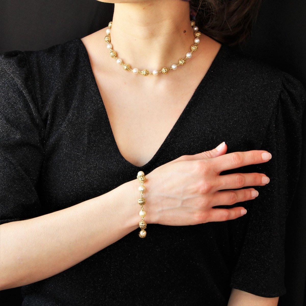 Collier perles d'or et de culture transformable - Castafiore