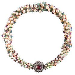 Collier Perles, Emeraudes, Saphirs, Rubis et Spinelles - Castafiore