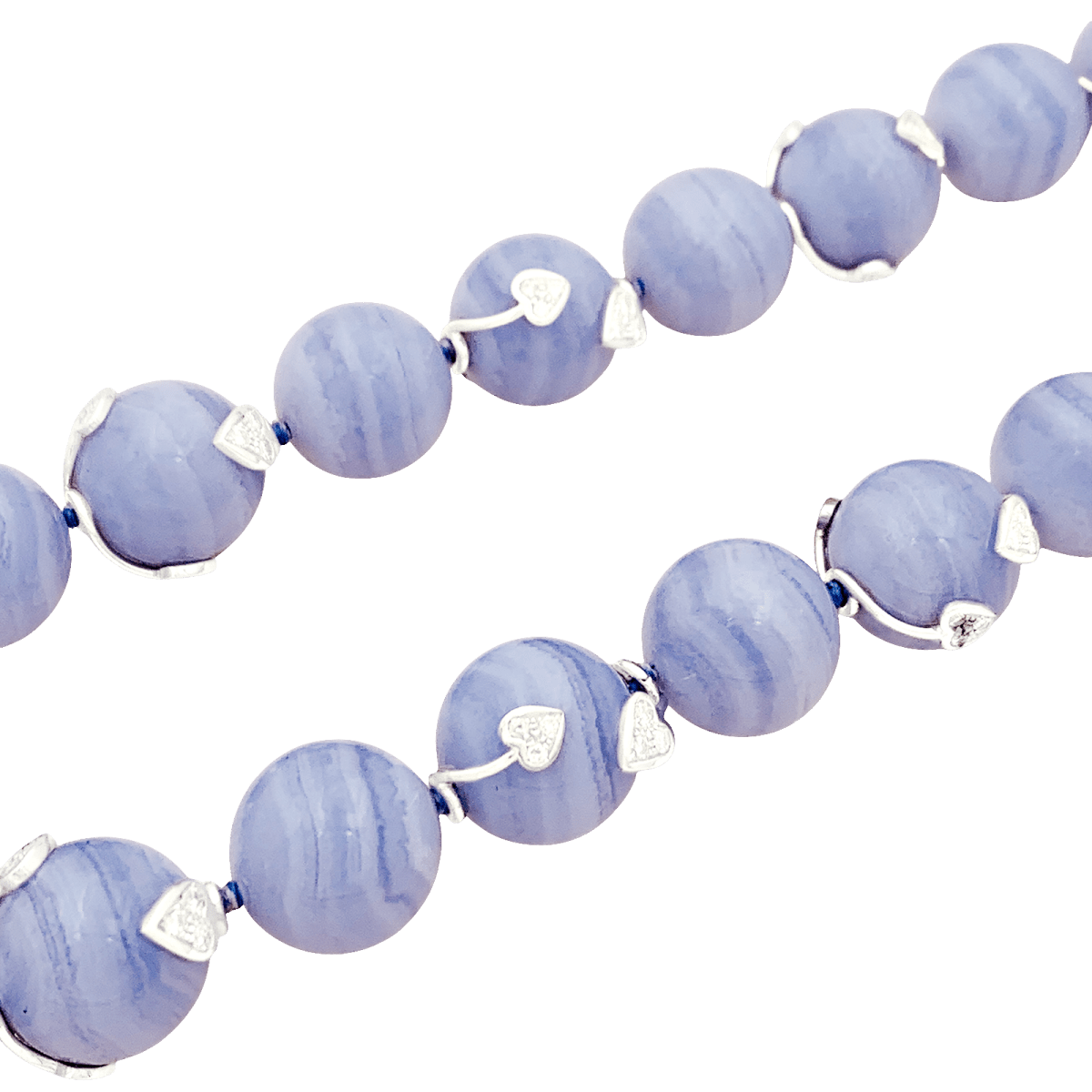 Collier Perles en or blanc, calcédoines et diamants - Castafiore