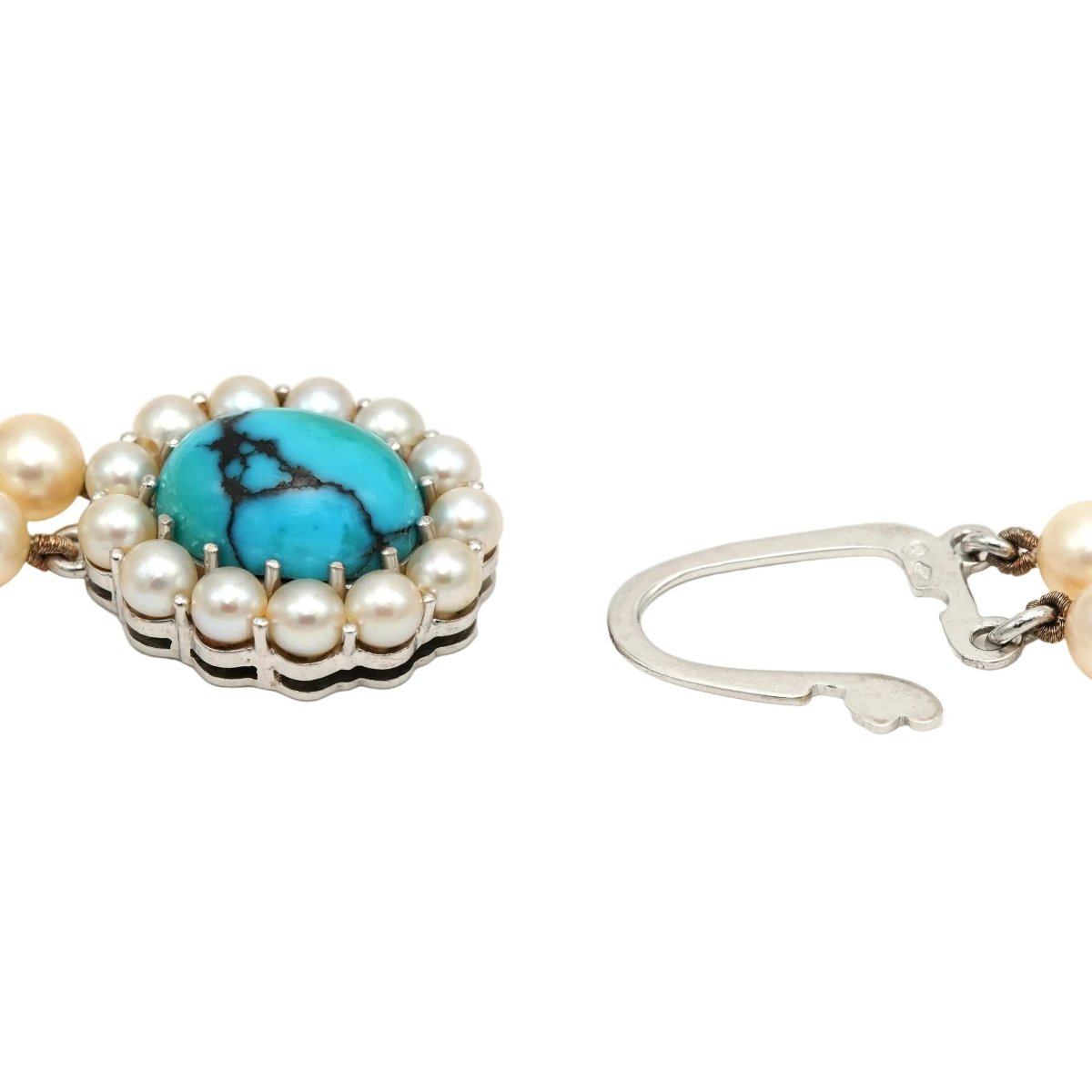 Collier Perles en or blanc et turquoise - Castafiore