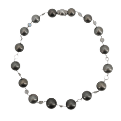 Collier Perles en or blanc, pierres de lune et diamants - Castafiore