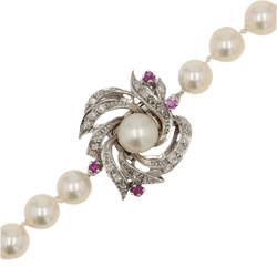 Collier Perles en or blanc, rubis et diamants - Castafiore