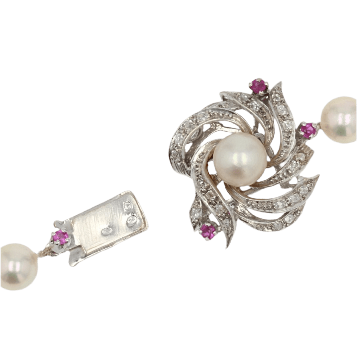 Collier Perles en or blanc, rubis et diamants - Castafiore