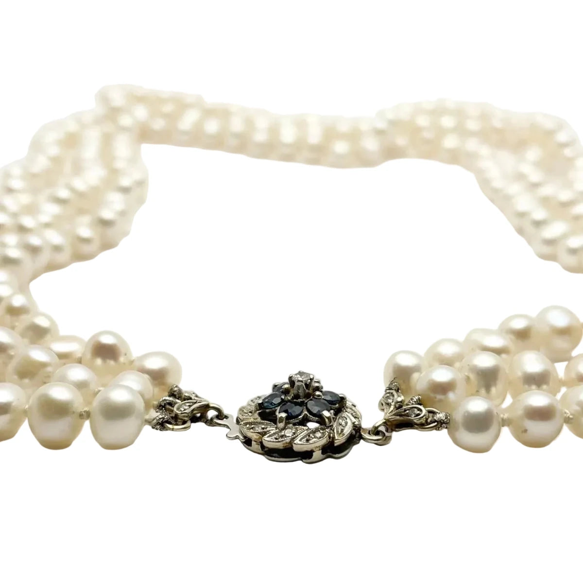 Collier Perles en or blanc, saphirs et diamants - Castafiore