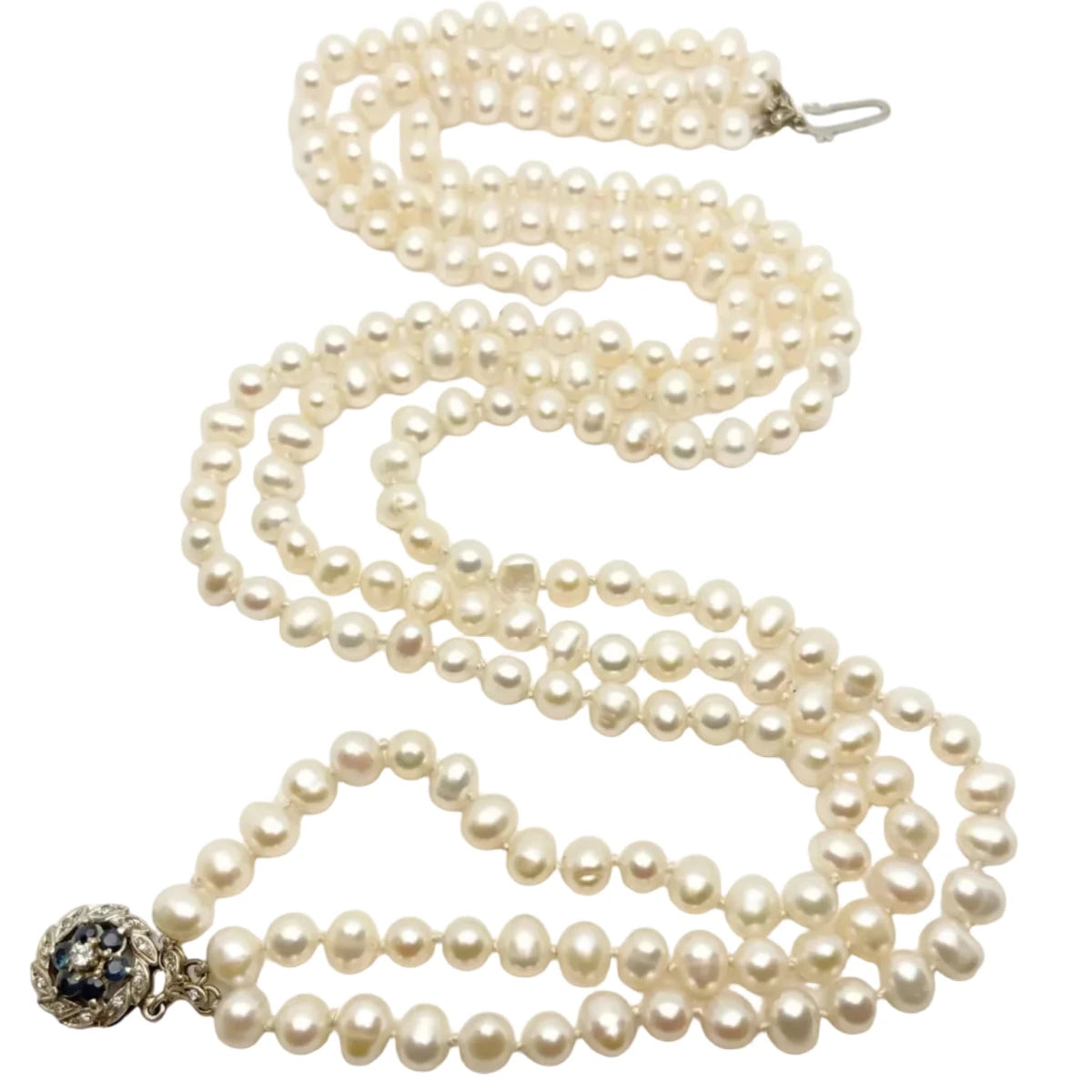 Collier Perles en or blanc, saphirs et diamants - Castafiore
