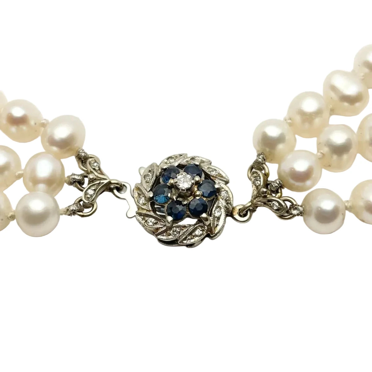 Collier Perles en or blanc, saphirs et diamants - Castafiore