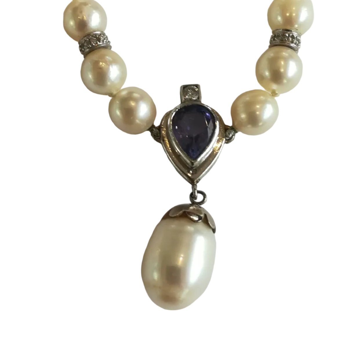 Collier Perles en or blanc, tanzanite et diamants - Castafiore