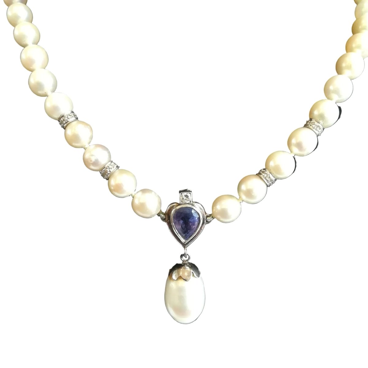 Collier Perles en or blanc, tanzanite et diamants - Castafiore