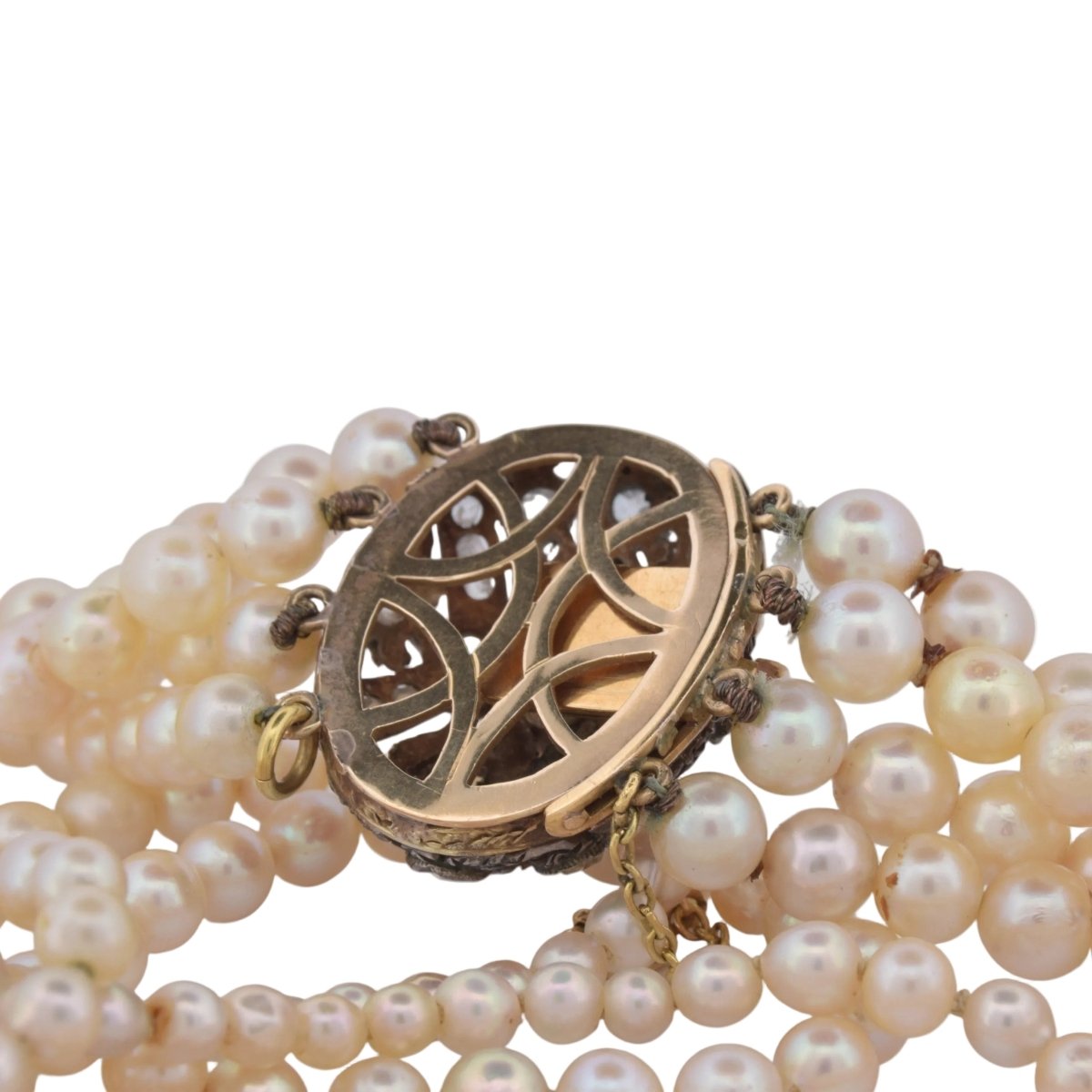 Collier Perles en or jaune, argent et émeraudes - Castafiore