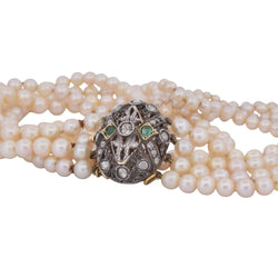 Collier Perles en or jaune, argent et émeraudes - Castafiore