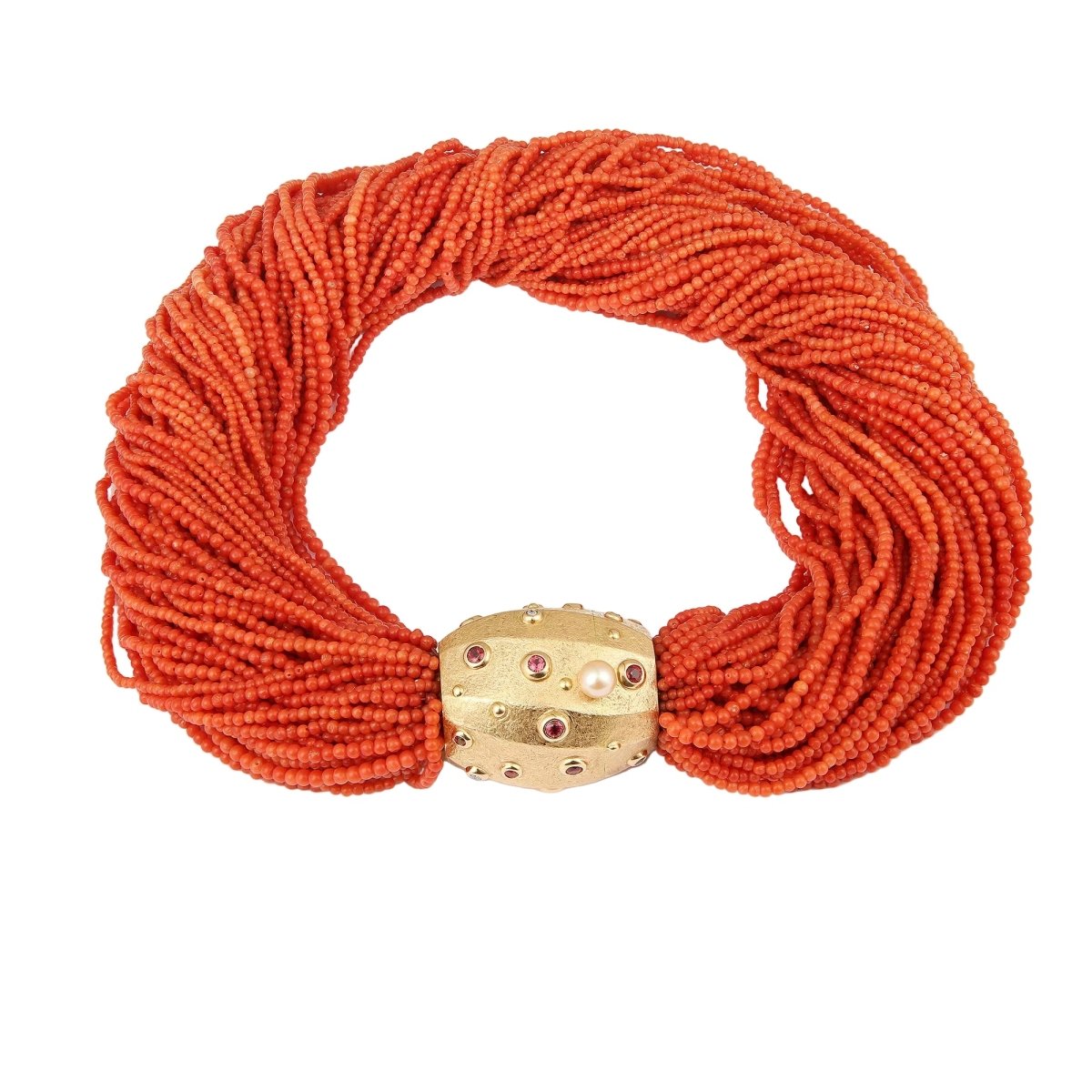 Collier Perles en or jaune, corail, topazes et diamants - Castafiore