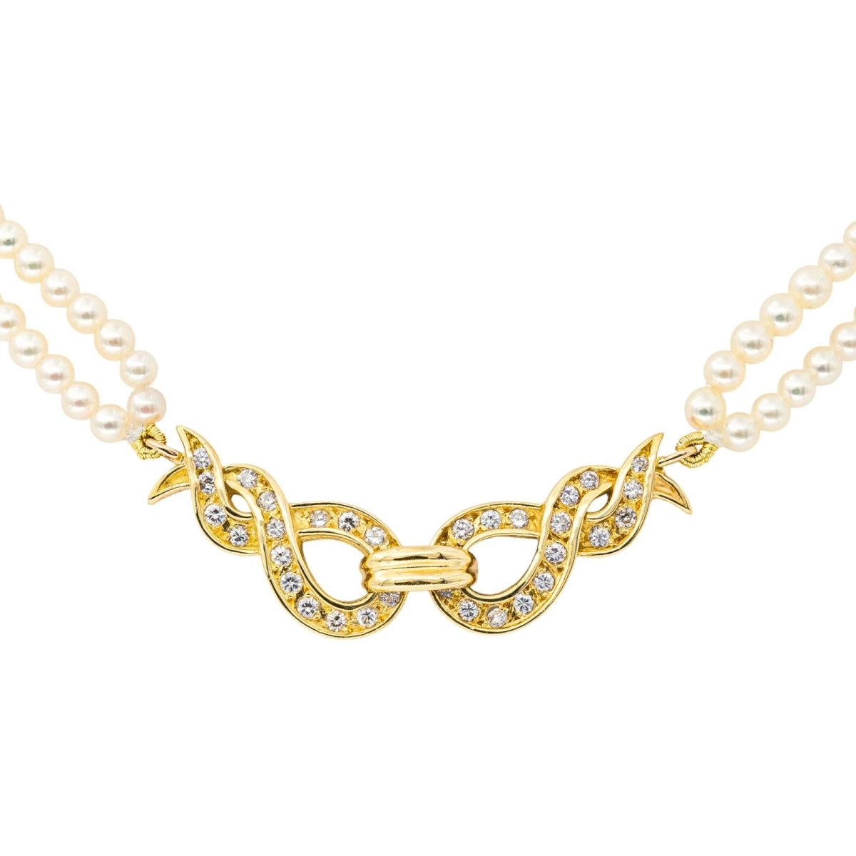 Collier Perles en or jaune et diamants - Castafiore