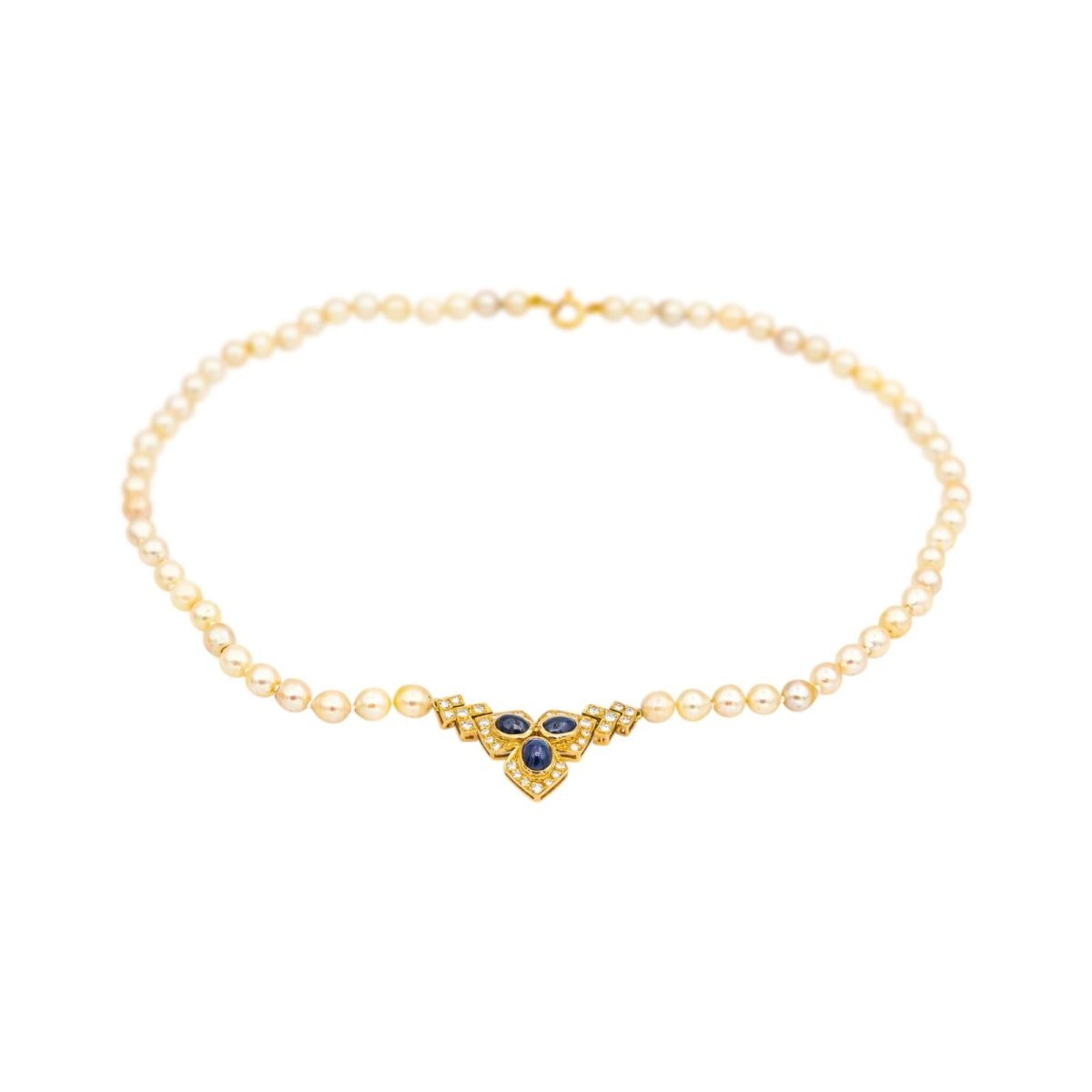 Collier Perles en or jaune, saphirs et diamants - Castafiore