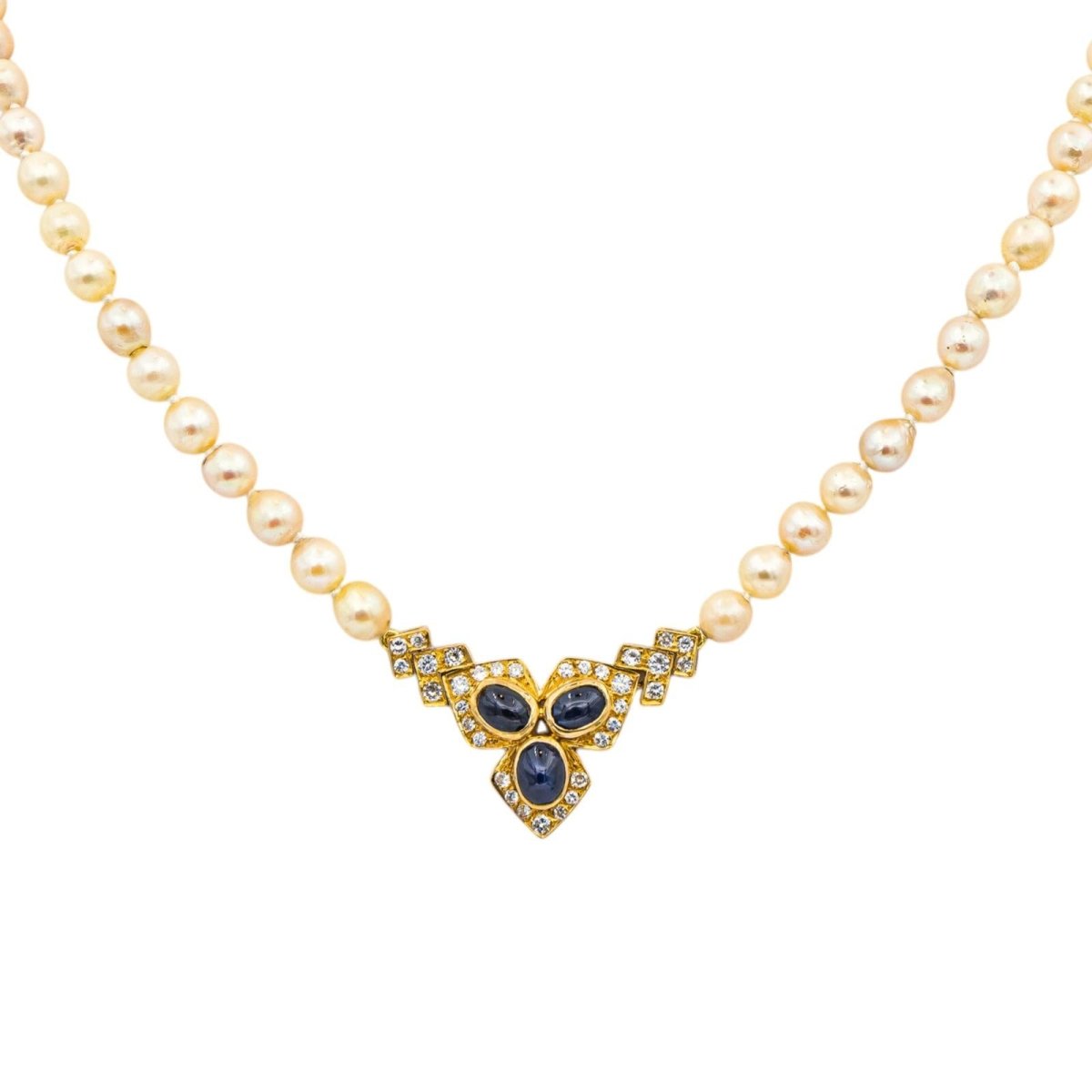 Collier Perles en or jaune, saphirs et diamants - Castafiore