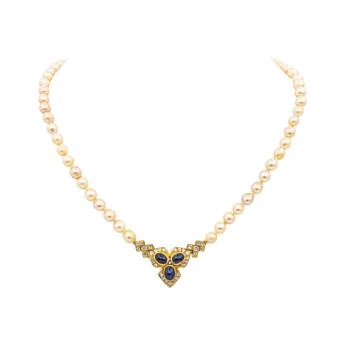 Collier Perles en or jaune, saphirs et diamants - Castafiore