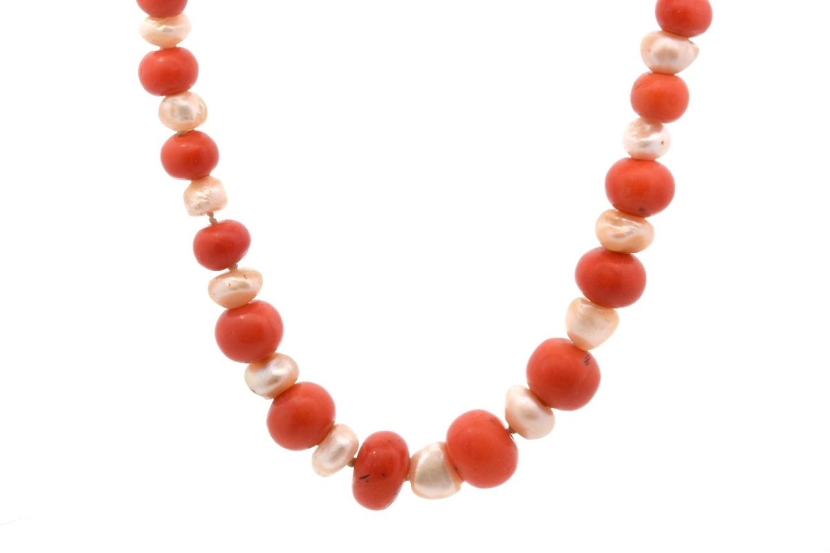 Collier perles fines et corail en or jaune - Castafiore