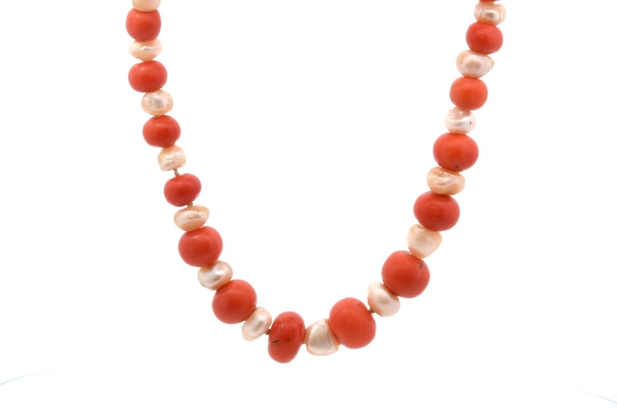 Collier perles fines et corail en or jaune - Castafiore