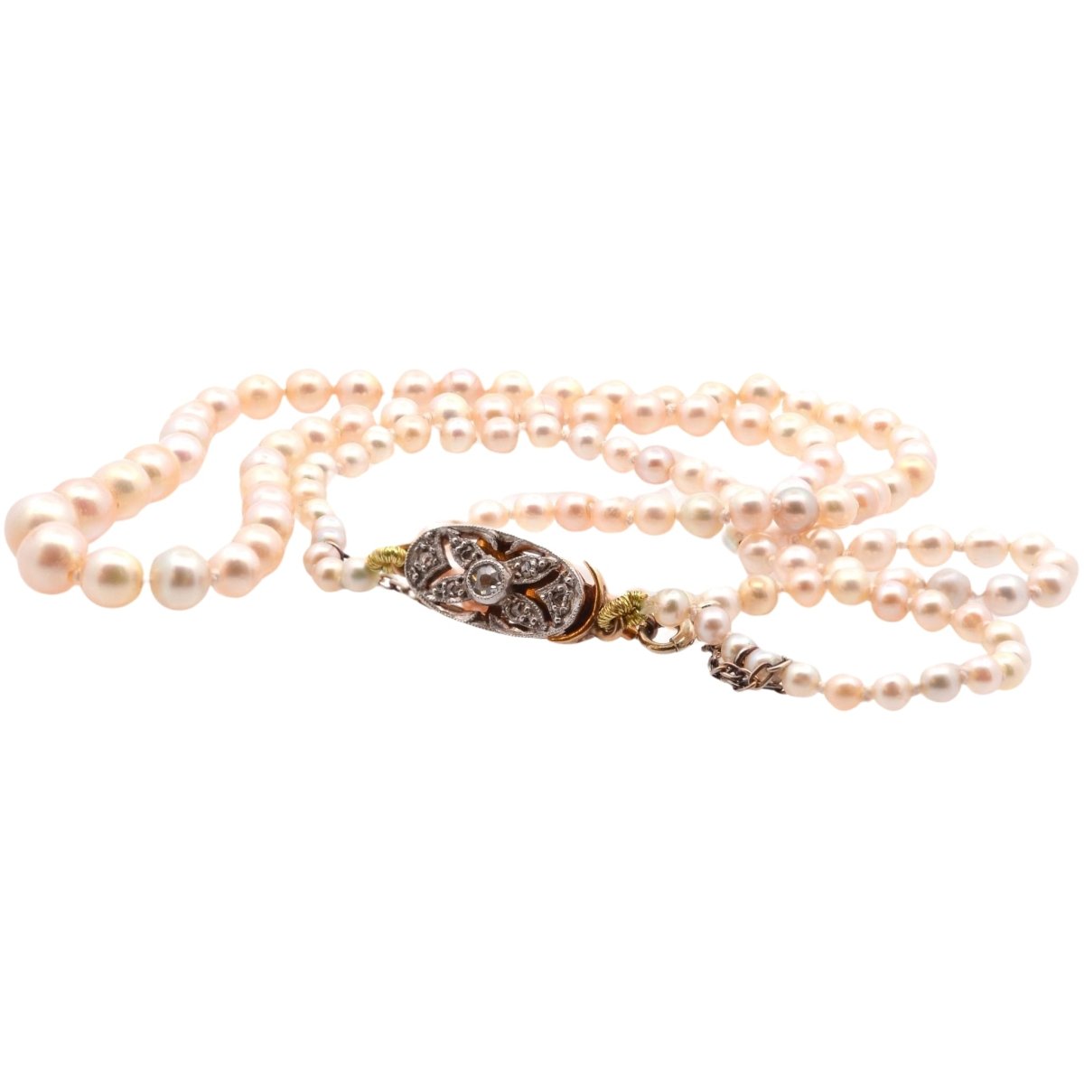 Collier perles fines et fermoir diamants en or 18k - Castafiore