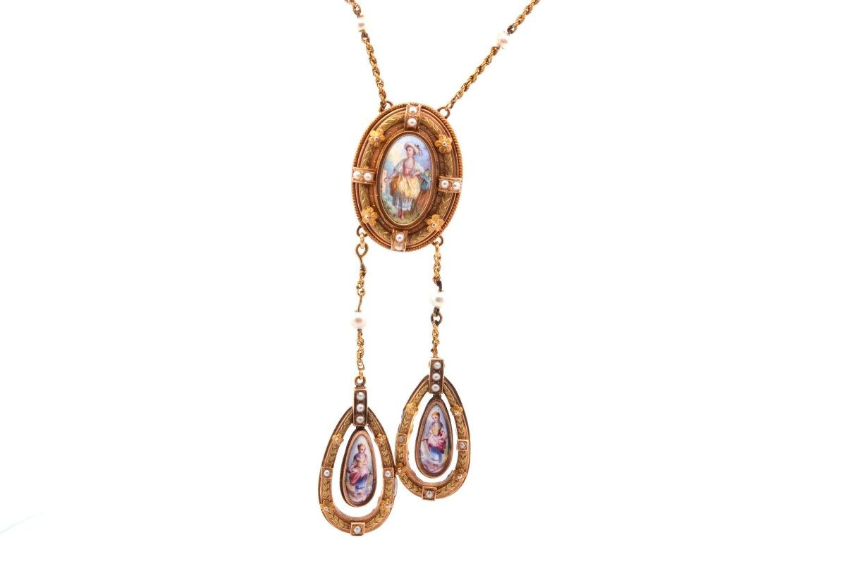 Collier perles fines et miniature en or - Castafiore