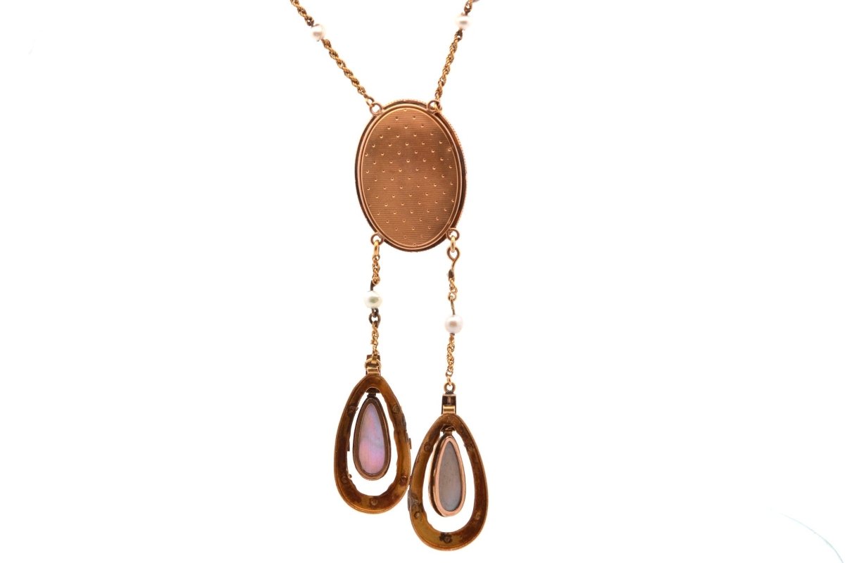 Collier perles fines et miniature en or - Castafiore