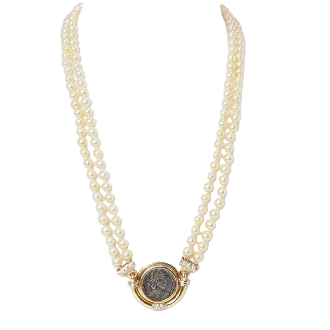 Collier pièce de constance II, perle de culture et diamants en or jaune - Castafiore