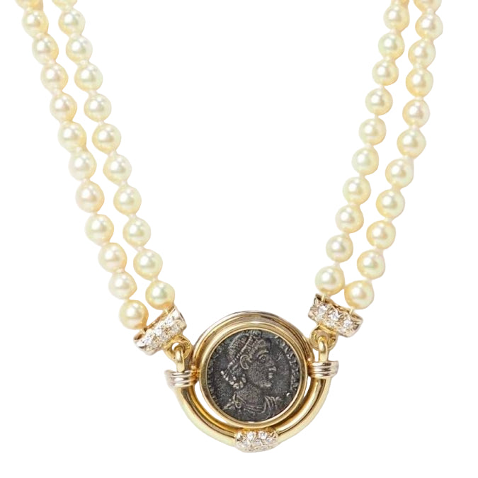 Collier pièce de constance II, perle de culture et diamants en or jaune - Castafiore