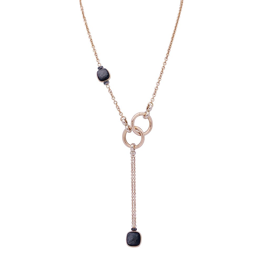 Collier Pomellato, "Nudo", or rose, obsidiennes, diamants noirs. - Castafiore