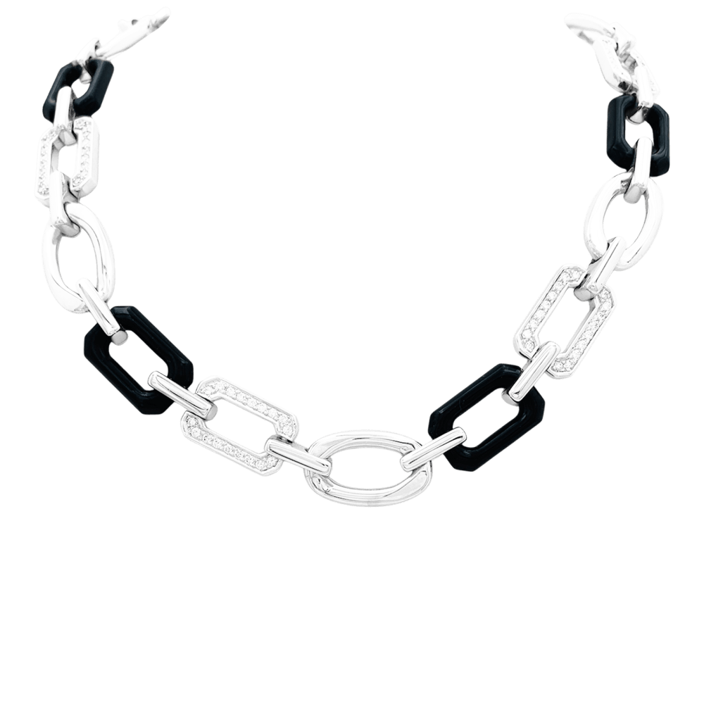 Collier Ras de Cou CHANEL "Première" en or blanc, onyx et diamants - Castafiore