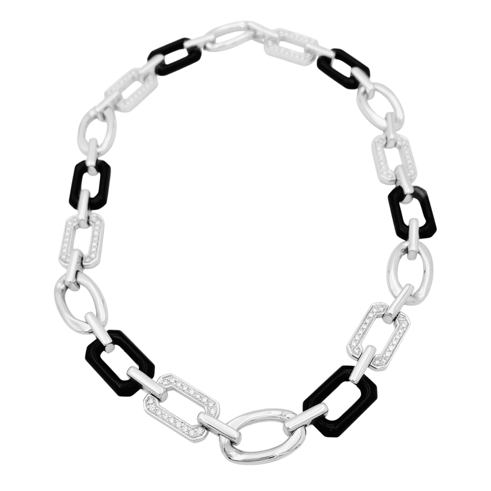 Collier Ras de Cou CHANEL "Première" en or blanc, onyx et diamants - Castafiore
