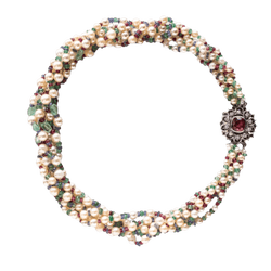 Collier Ras de Cou en or blanc, perles, rubis, saphirs, spinelles et diamants - Castafiore