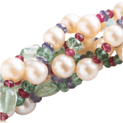 Collier Ras de Cou en or blanc, perles, rubis, saphirs, spinelles et diamants - Castafiore