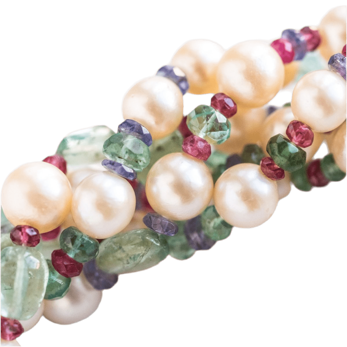 Collier Ras de Cou en or blanc, perles, rubis, saphirs, spinelles et diamants - Castafiore