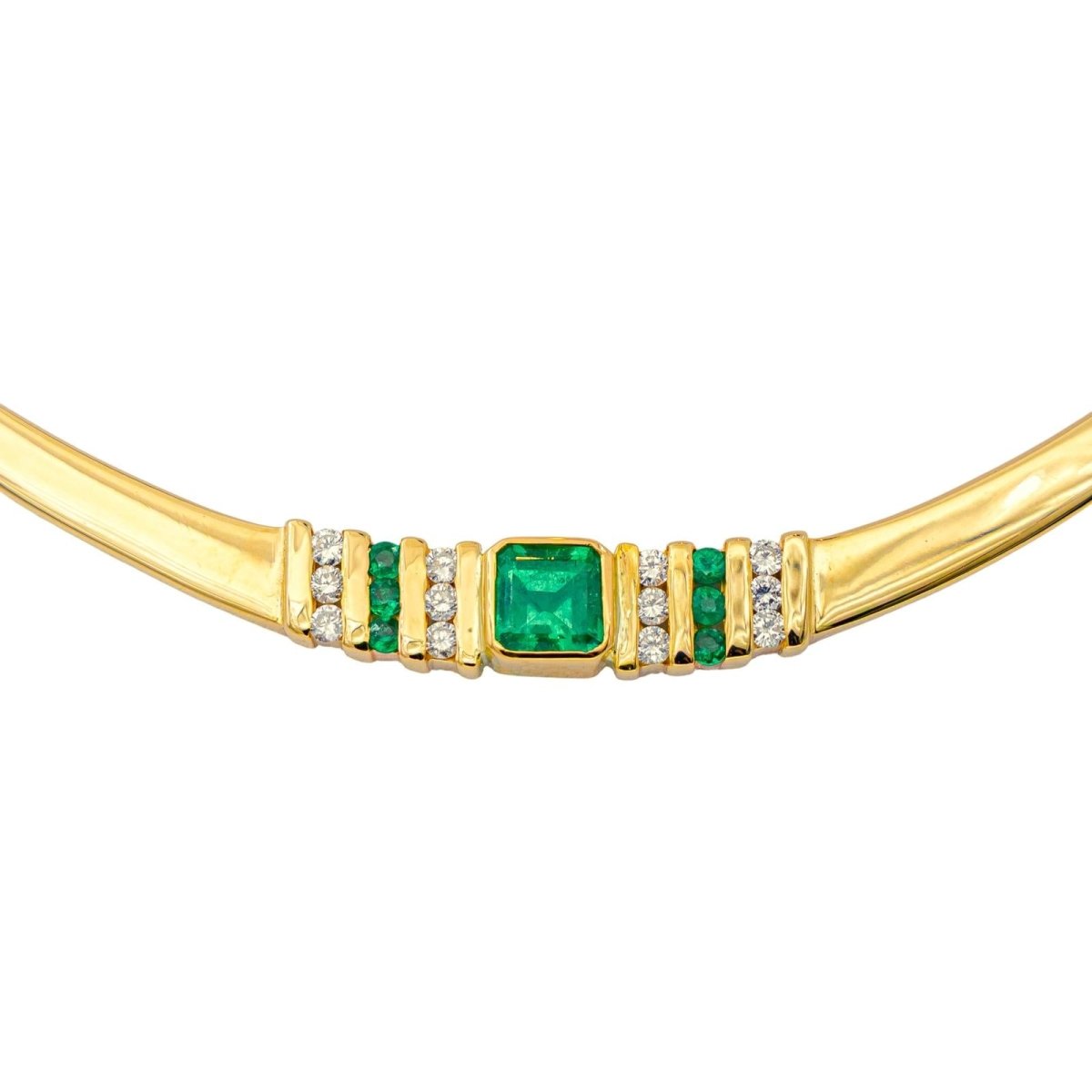 Collier Ras de Cou en or jaune, émeraudes et diamants - Castafiore