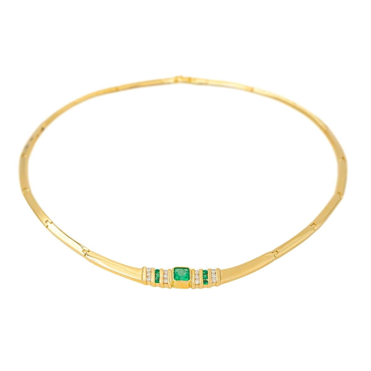 Collier Ras de Cou en or jaune, émeraudes et diamants - Castafiore