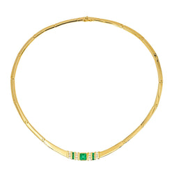 Collier Ras de Cou en or jaune, émeraudes et diamants - Castafiore