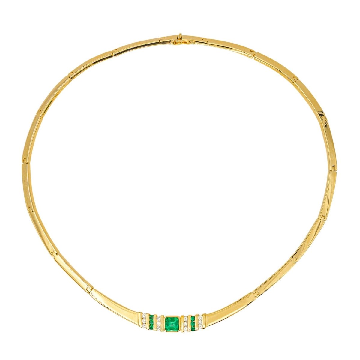 Collier Ras de Cou en or jaune, émeraudes et diamants - Castafiore