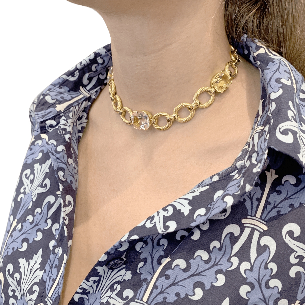 Collier ras de cou en or jaune et béryls - Castafiore