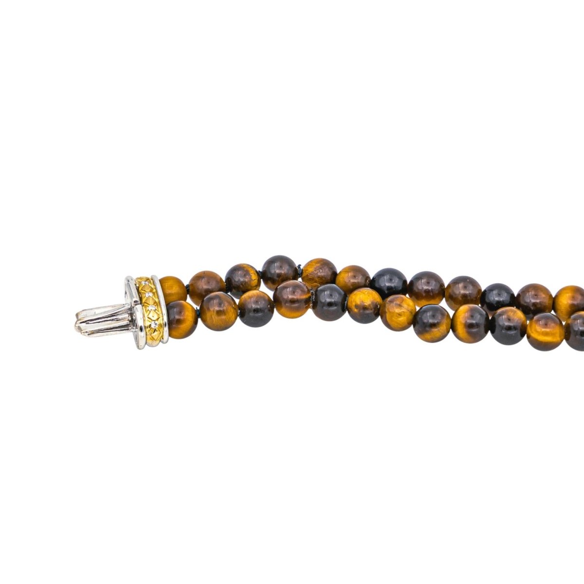 Collier Ras de Cou en or jaune, or blanc, oeil - de - tigre et diamants - Castafiore